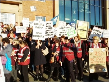 Protest of school support staff outside Derby council house, 7 Oct 2015, photo by S Score