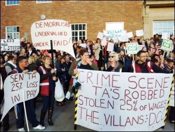 Protest of school support staff outside Derby council house, 7 Oct 2015, photo S Score