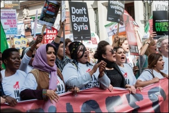 Tens of thousands demonstrated in London against the government\'s plan to escalate attacks on Syria, photo by Paul Mattsson