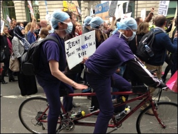 Junior doctors and health workers march against attacks on unsocial hours pay, London, 17.10.2015, photo by Sarah Wrack