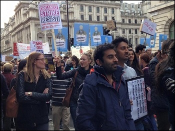 Junior doctors and health workers march against attacks on unsocial hours pay, London, 17.10.2015, photo by Sarah Wrack
