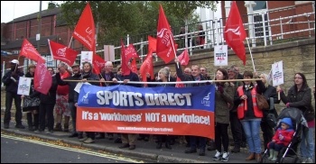 Unite members protest against Sports Direct's illegal sackings, photo by Elaine Evans