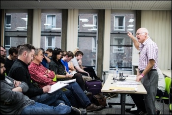 Peter Taaffe introducing a workshop at Socialism 2015, photo by John Dickens