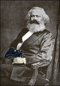 Karl Marx holding an Xbox controller, photos by Wikimedia Commons (Creative Commons), composite by James Ivens