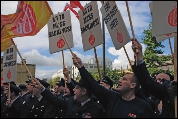 FBU members marching against job cuts, photo Suzanne Beishon