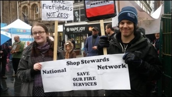 Demonstrating against fire service cuts in Leicester, photo by Caroline Vincent