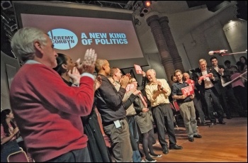 Jeremy Corbyn, John McDonnell and supporters at a rally, photo by Paul Mattsson