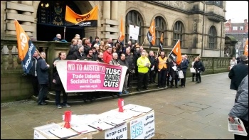 Strike rally, Sheffield housing workers, 6.1.16, photo by Sheffield SP