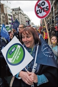 Teachers' union members marching, photo by Paul Mattsson