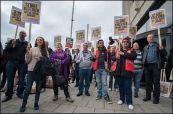 The National Shop Stewards Network's 'Kill the Bill' lobby of the TUC in 2015, photo Paul Mattsson