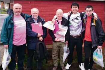 Dean Meehan (far left) campaigning for TUSC, photo by Iain Dalton
