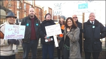 Wormwood Scrubs POA members join BMA picket line at Hammersmith hospital, photo by Matthew Clarke