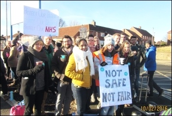 Picket line at Gateshead's Queen Elizabeth Hospital , photo by Elaine Brunskill