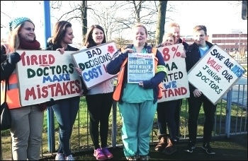 Junior doctors' picket at Arrowe Park hospital on the Wirral. Feb 2016, photo Roy Corke