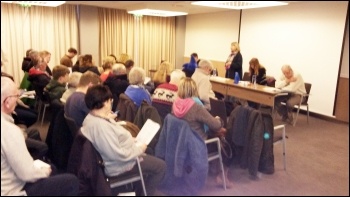 Sheffield People's Budget meeting, Marion Lloyd (PCS) opening the conference. 13 Feb 2016