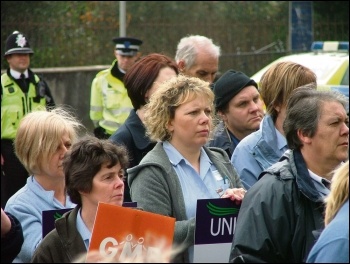 Care workers marching against council cuts in Ammanford, south Wales, photo Socialist Party Wales