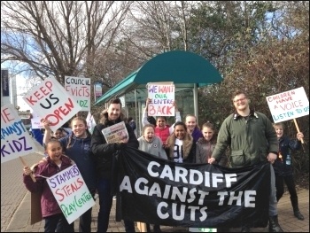 Protesting against play centre cuts, Cardiff, Feb 2016