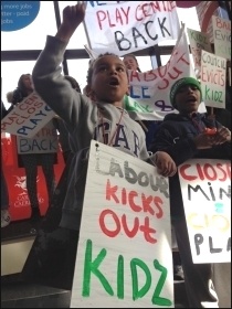 Protesting against play centre cuts, Cardiff, Feb 2016