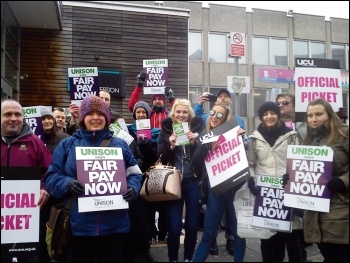 Unison education workers striking with UCU lecturers, 24.2.16, photo Iain Dalton