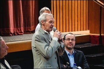 Paddy Hill from the Birmingham Six speaking in Belfast on 23.1.15,  photo by Brian O'Neill