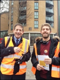 Martin Powell-Davies (left) on the picket at City & Islington sixth form college, 15.3.16 , photo by Judy Beishon