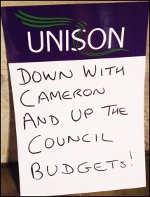 Placard on demo outside Hackney council budget-setting meeting, 2.3.16