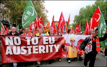 International trade unionists marching against EU austerity, photo Paul Mattsson