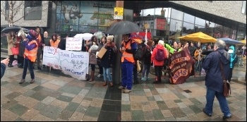 Whipps Cross strikers and supporters rallying in the centre of Walthamstow, 6.4.16, photo by Sarah Wrack