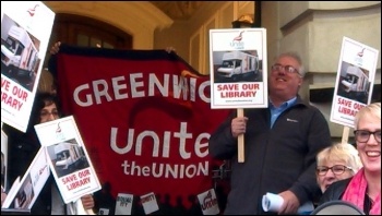 Trade unionists fighting to save Greenwich library, photo by Unite Greenwich