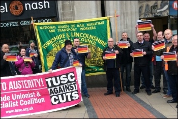 RMT members protesting against new Northern Rail franchise, photo Iain Dalton