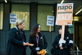 Women striking against attacks on the probation service, photo by Paul Mattsson