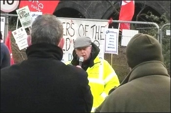Keith Gibson speaking; outside Templeborough Waste to Energy Power Station in Rotherham., photo by  A Tice