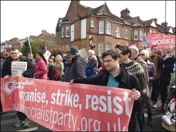 Socialist Party banner on the march to save Carnegie library, 9.4.16, photo by James Ivens
