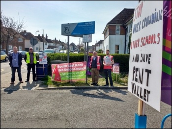 Local trade unionists and Socialist Party activists supporting the Pent Valley school student strike, 14.4.16, photo by James Ivens