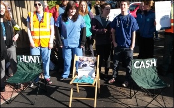 Empty chairs on picket outside Northern General Hospital, 26.4.16 , photo by A Tice