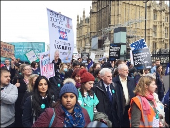 Jeremy Corbyn & John McDonnell on the joint BMA and NUT led march, London, 26.4.16, photo Senan