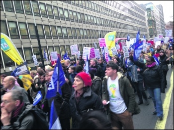 Teachers marching through London against Tory attacks on education, photo Sarah Wrack