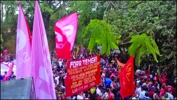 CWI banner on an anti-Temer protest in 2016