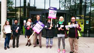 UCU strikers in Leeds, 25.5.16, photo by Iain Dalton