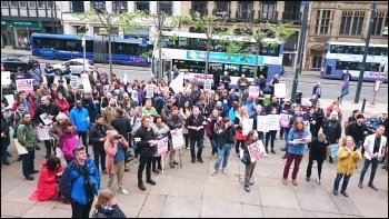 Part of the crowd at the UCU strike rally in Leeds City Centre, 25.5.16, photo by Iain Dalton