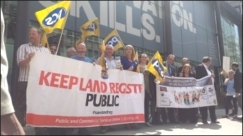 PCS members demonstrating against privatisation of Land Registry