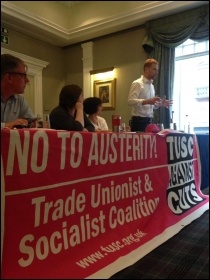 Paul Embery speaks at the TUSC meeting in Cardiff photo Ross Saunders