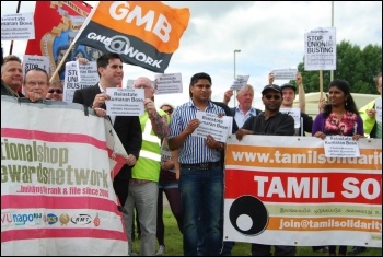 NSSN, Tamil Solidarity, Richard Burgon MP and others at the protest photo Michael Barker