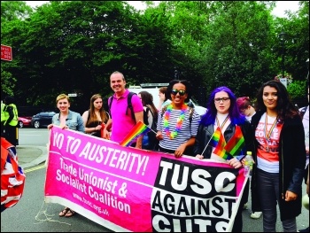 Socialist Party members marching as part of TUSC at London Pride photo Sarah Sachs-Eldridge