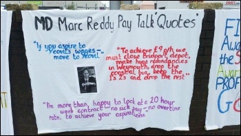 Dorset First Group bus drivers' banner, July 2016, photo by Izaak Collins