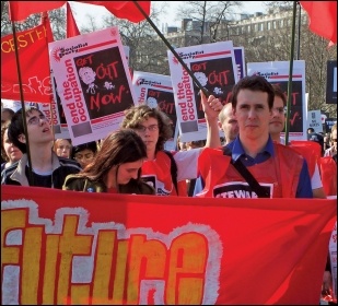 Socialist Party members marching against the occupation of Iraq, photo by Alison Hill