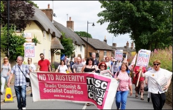 TUSC supporters & Socialist Party members marching in Tolpuddle, July 2016, photo by Matt Carey