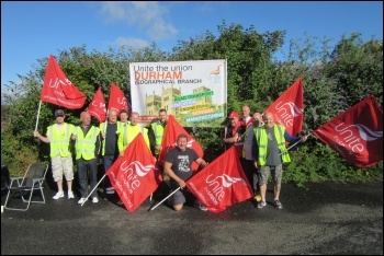 Shopfitters from HMY Radford in Burnopfield  on a three-day strike, starting Wednesday 3rd August 2016., photo E Brunskill