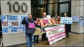 Rob Williams (left) with100 Wood Street cleaners on strike, 27 June 2016