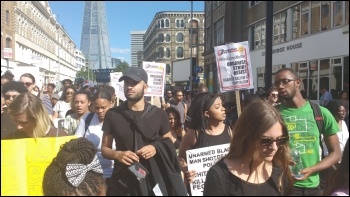 South London #BlackLivesMatter march going past the Shard, 6.8.14, photo by James Ivens